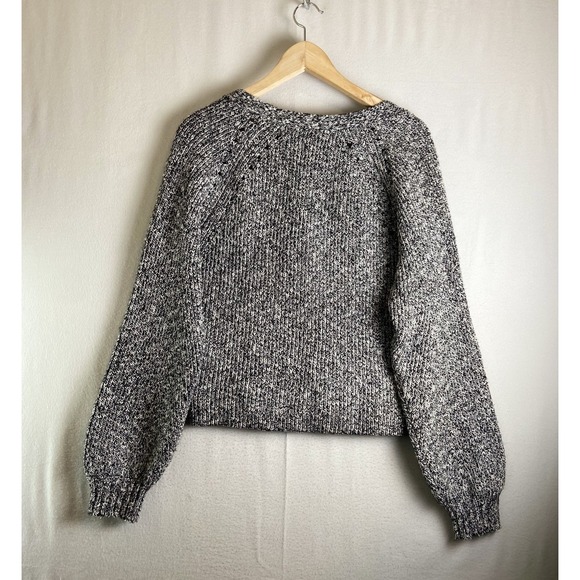 Evereve Women M BlackWhite Marled Chunky Knit Button Front Cardigan Sweater Cozy - Picture 5 of 13